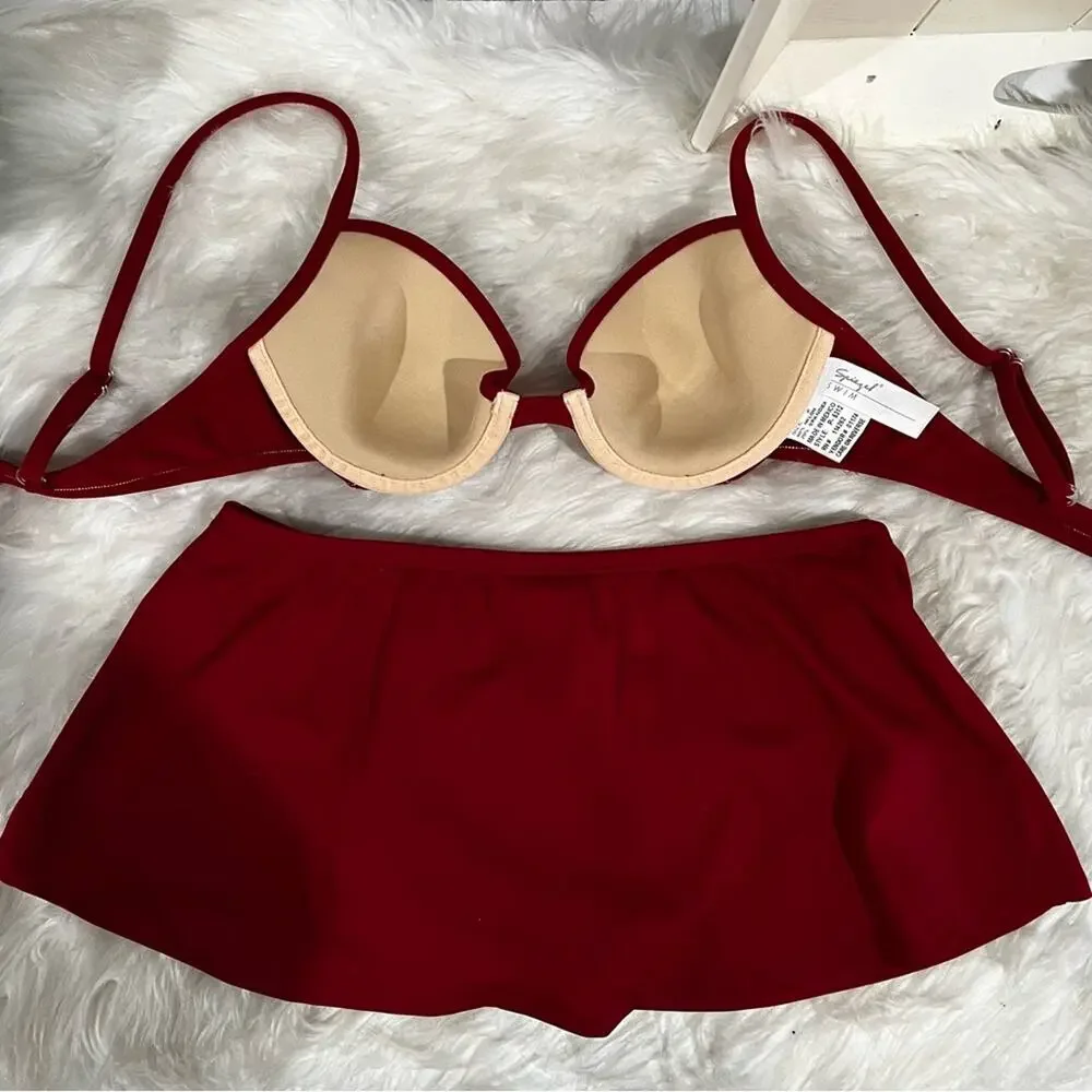 NEW Spiegel Vintage 3 pc Push Up Bikini Top Moderate Scoop Bottoms Swimskirt 2/4
